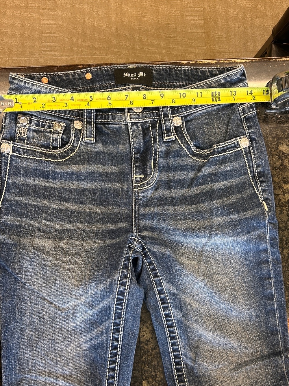 Miss Me Blue Denim Jeans with Embroidered Waistband - Picture 5 of 6
